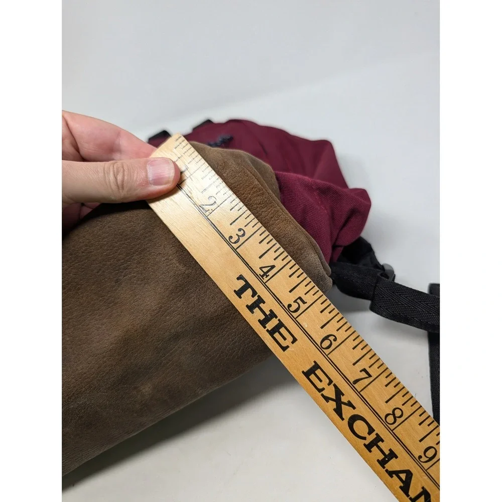 Vintage Eastpak Backpack Burgundy Canvas Brown Suede Bottom Made in USA